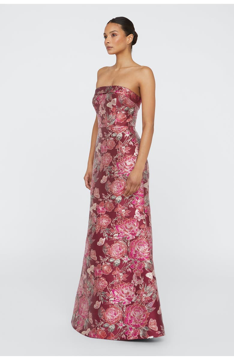 Theia Haven Strapless Gown, Alternate, color, Barley / Scarlet