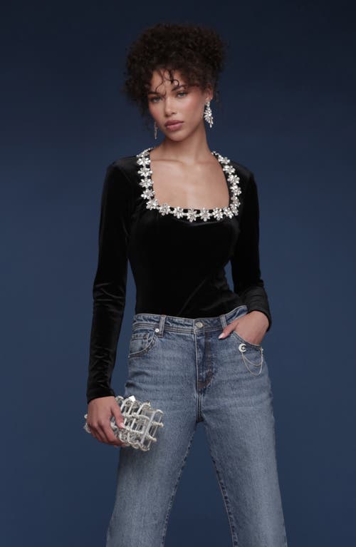 Avec Les Filles Jewel Embellished Velour Top In Black