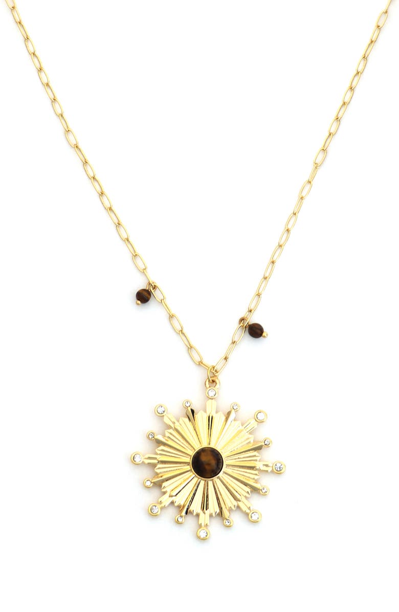 Panacea Tiger's Eye Starburst Pendant Necklace, Main, color, Brown