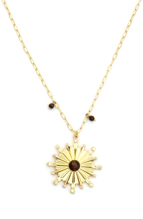 Panacea Tiger's Eye Starburst Pendant Necklace In Gold