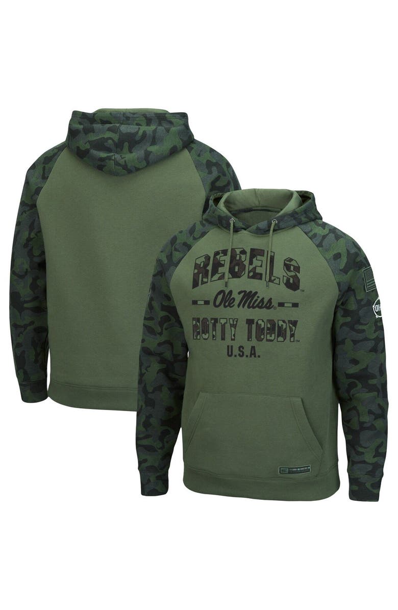 COLOSSEUM Men's Colosseum Olive/Camo Ole Miss Rebels OHT Military Appreciation Raglan Pullover Hoodie, Main, color, 