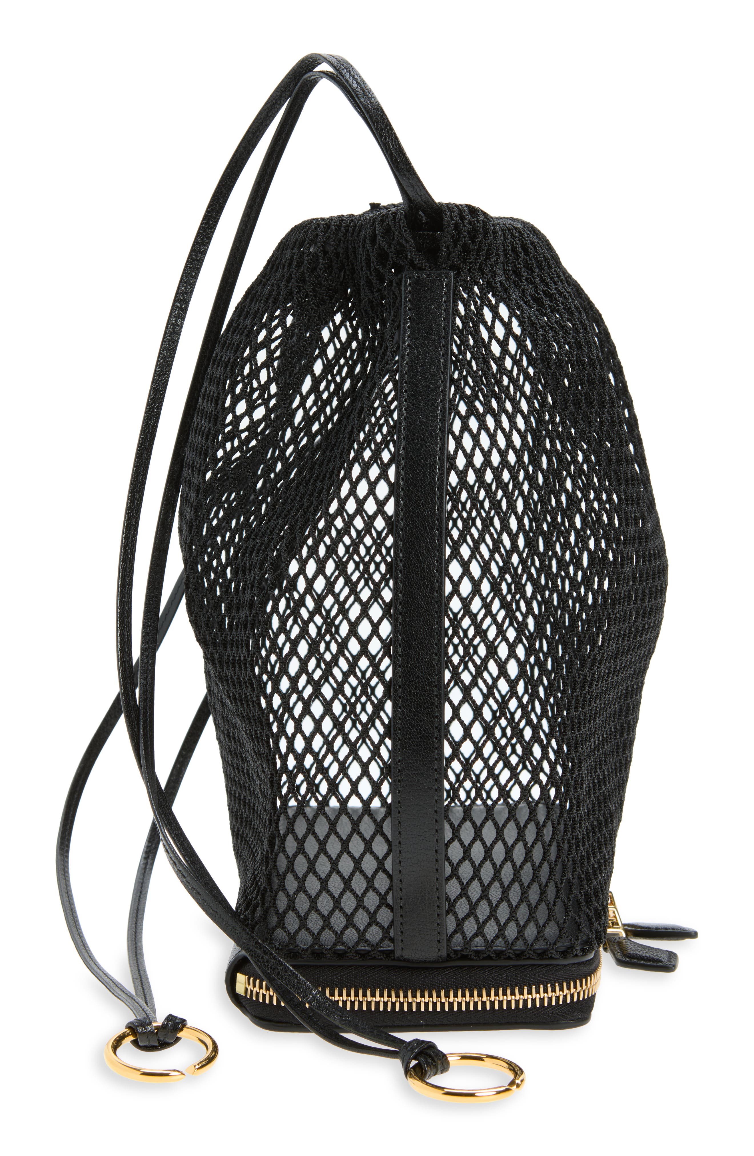 Alaïa Le Pochon Fishnet Shoulder Bag, Alternate, color, Noir 999
