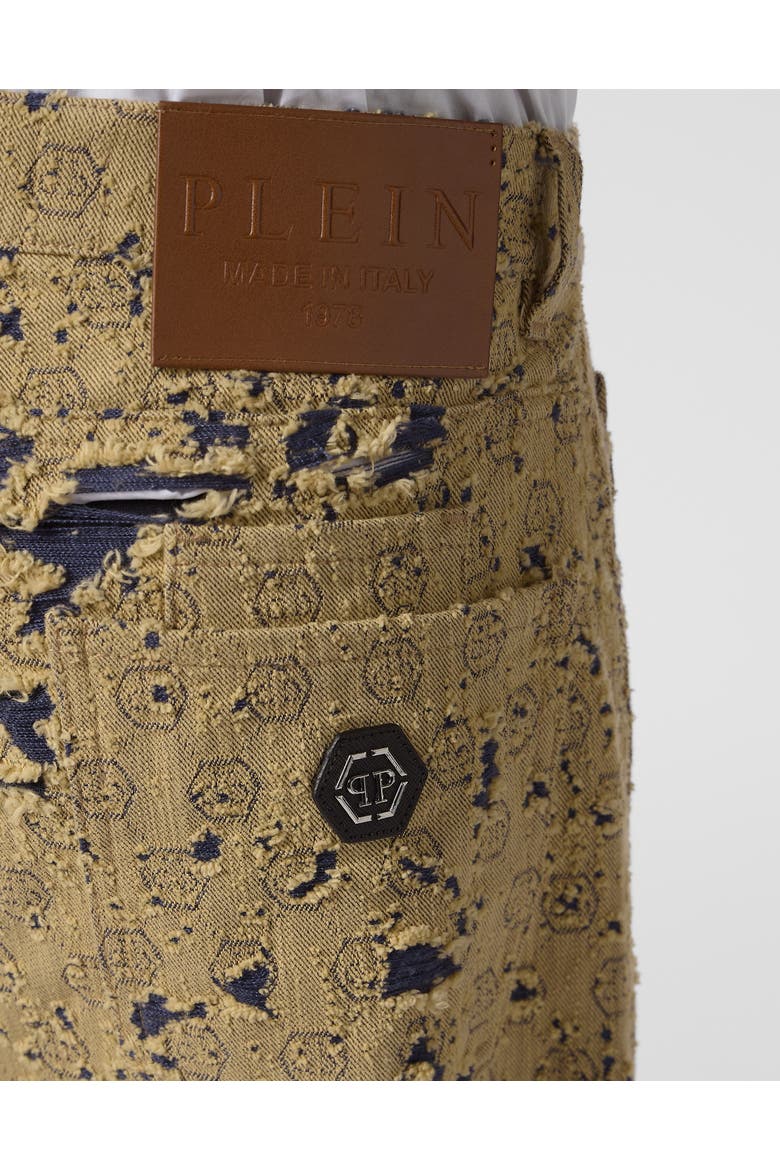 Destroyed Beach Boy Fit Jeans Monogram Men, Alternate, color, beige