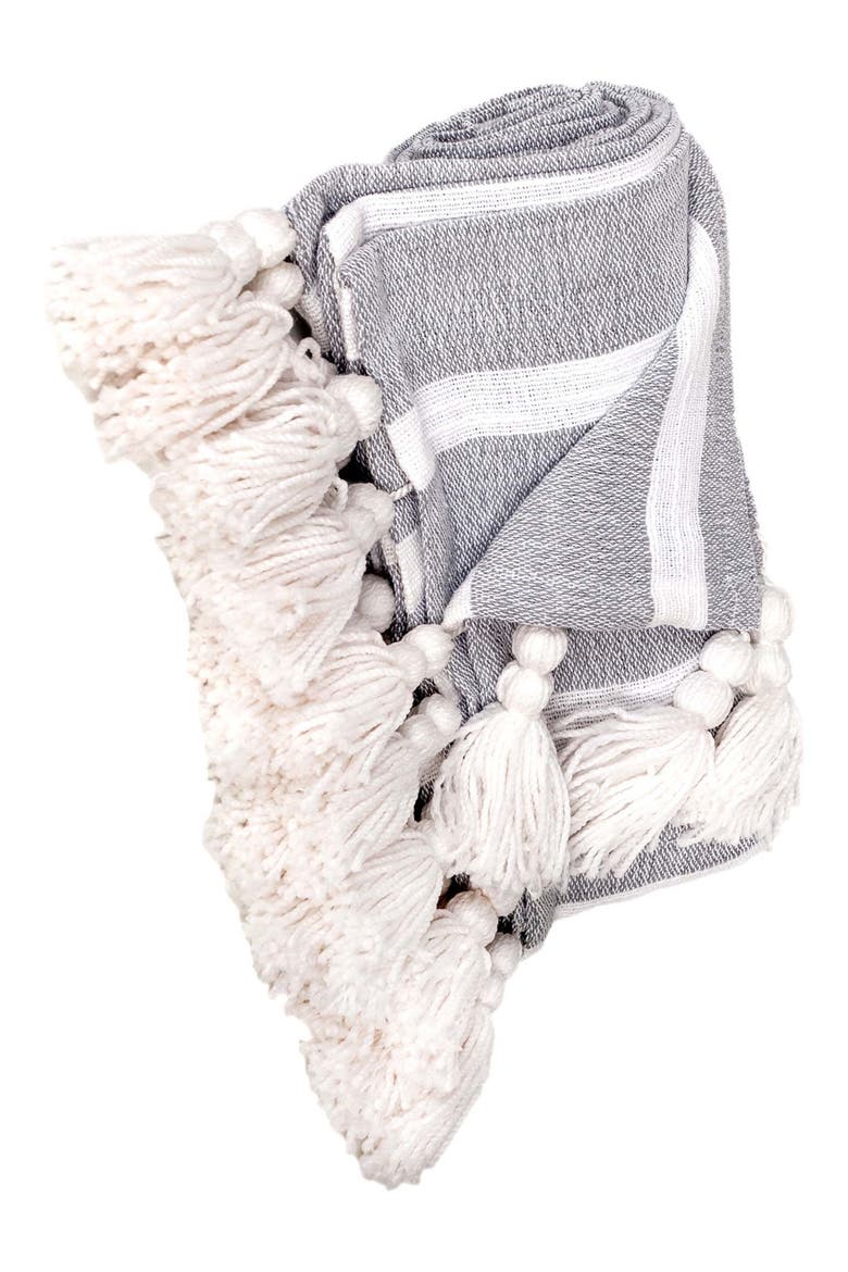 Nara Tassel Throw Blanket, Alternate, color, LIGHT GREY