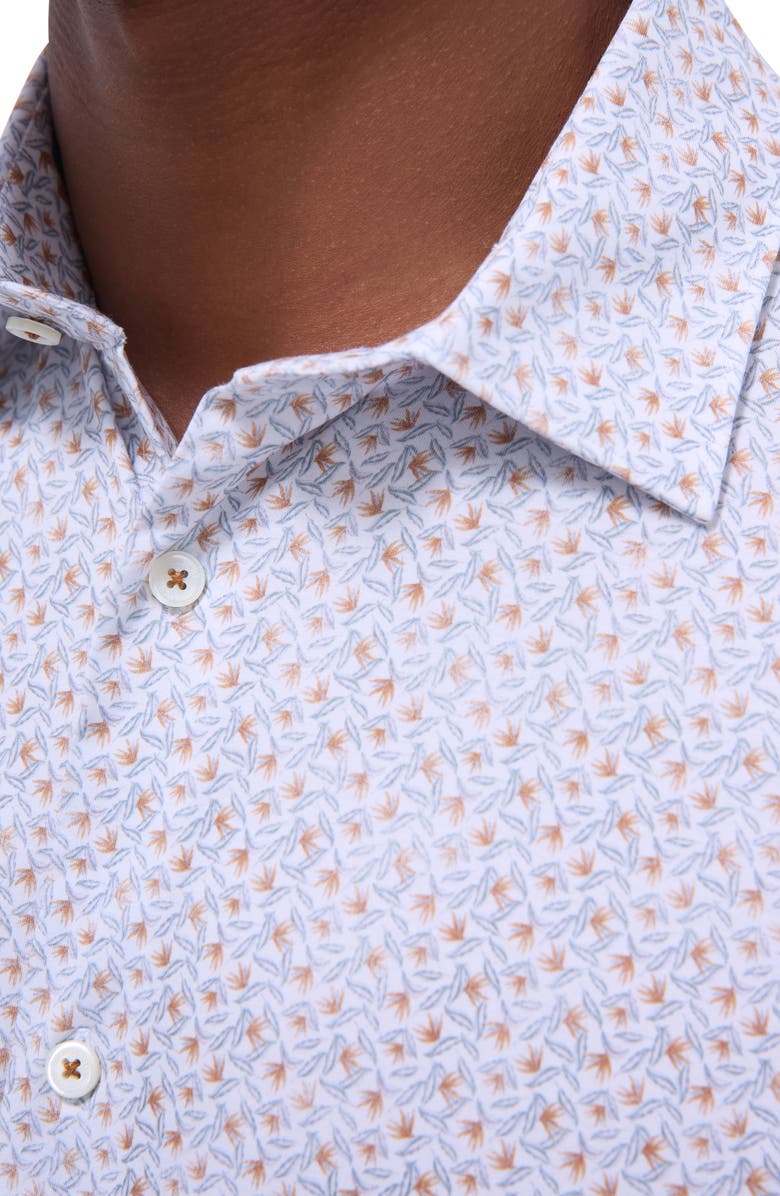 Bugatchi Miles OoohCotton<sup>®</sup> Floral Short Sleeve Button-Up Shirt, Alternate, color, Jaffa