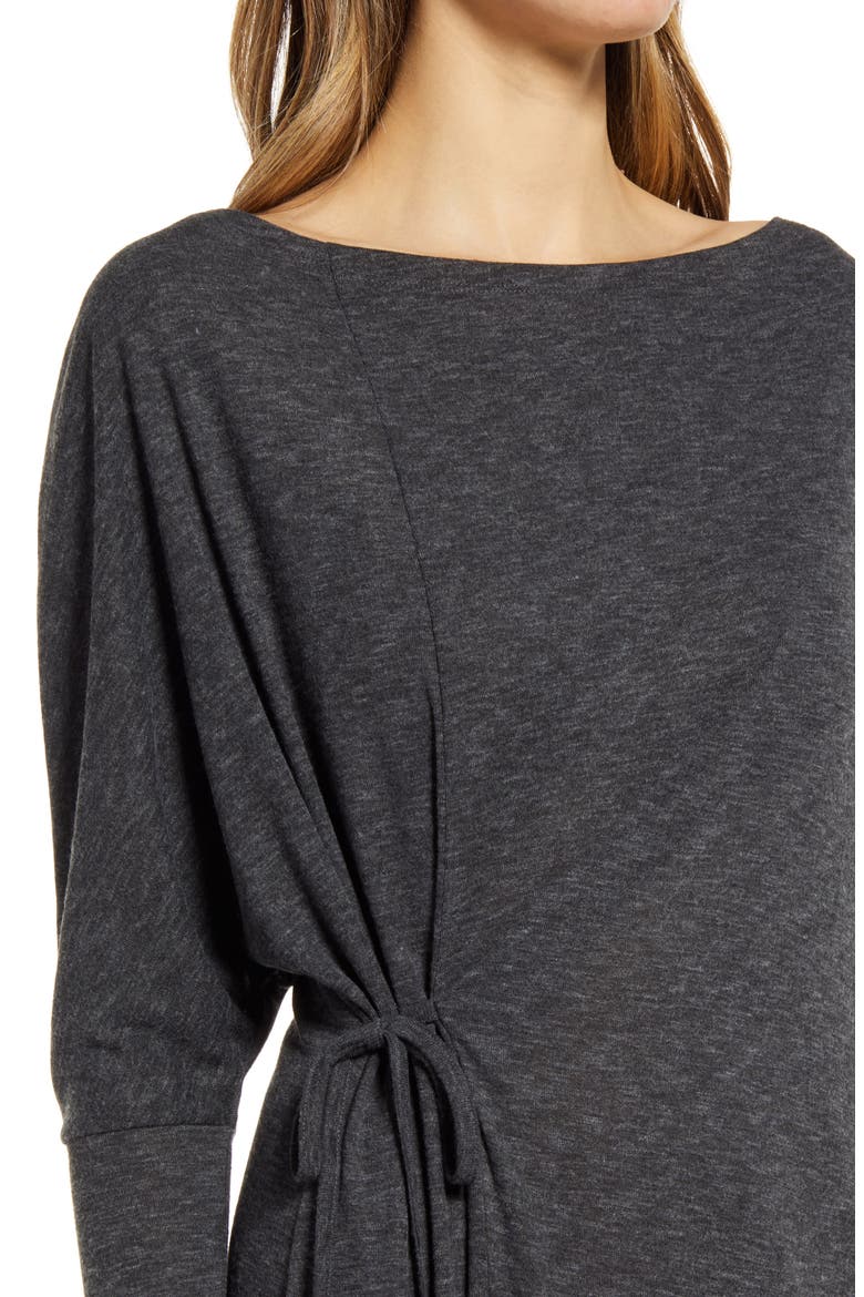Cozy Long Sleeve Knit Wrap Dress, Alternate, color, GREY DARK CHARCOAL HEATHER