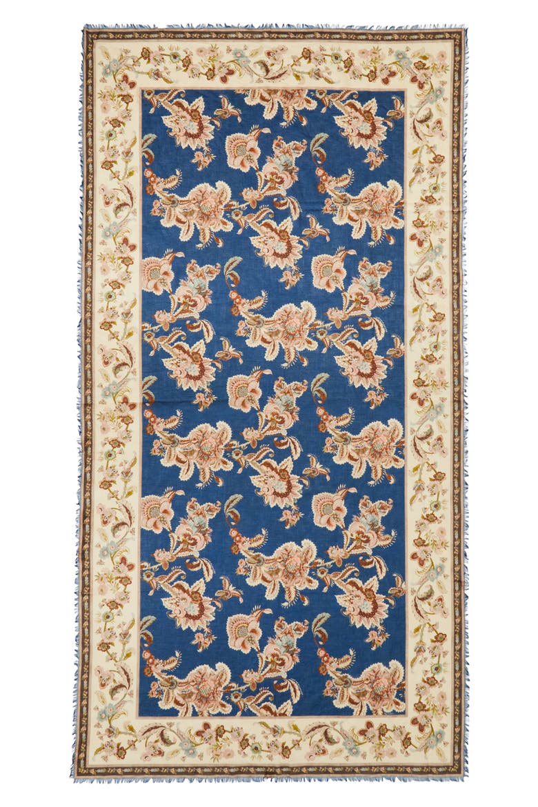Floral Paisley Frayed Cotton Pareo, Alternate, color, NAVY JACOBEAN