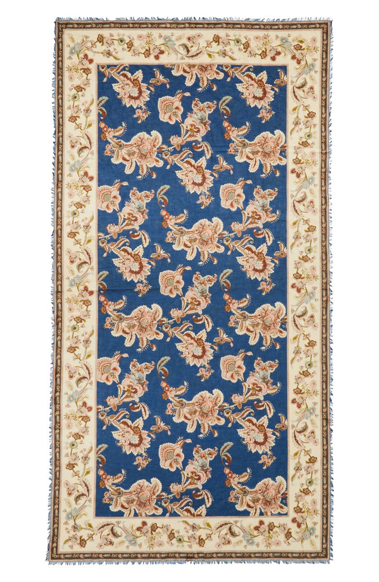 Zimmermann Floral Paisley Frayed Cotton Pareo, Alternate, color, Navy Jacobean