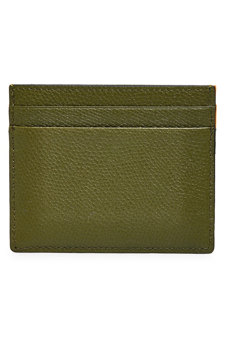 Studded Leather & Textile Card Case, Alternate, color, GREEN