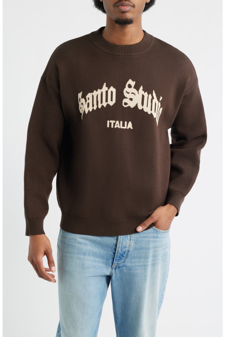 Santo University Graphic Knit Sweater, Main, color, BROWN