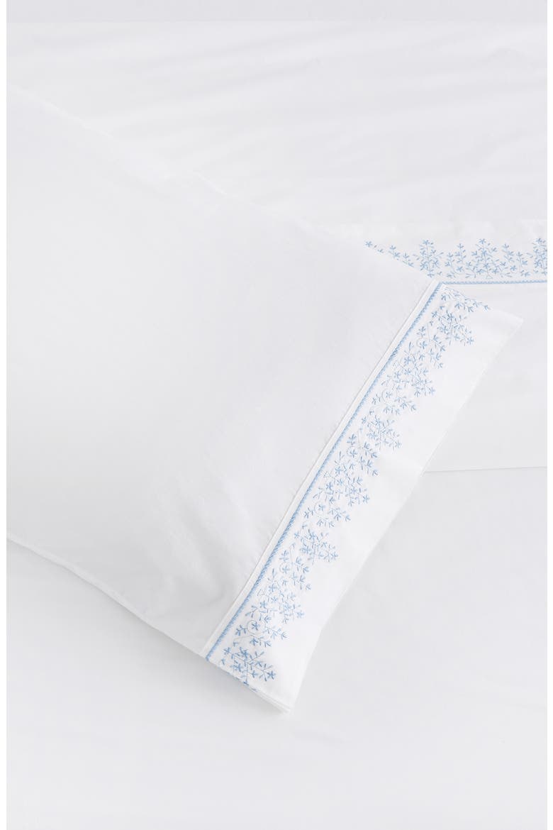 Percale Cotton Baby's Breath Embroidery Sheet Set - Queen, Alternate, color, WHITE/ BLUE