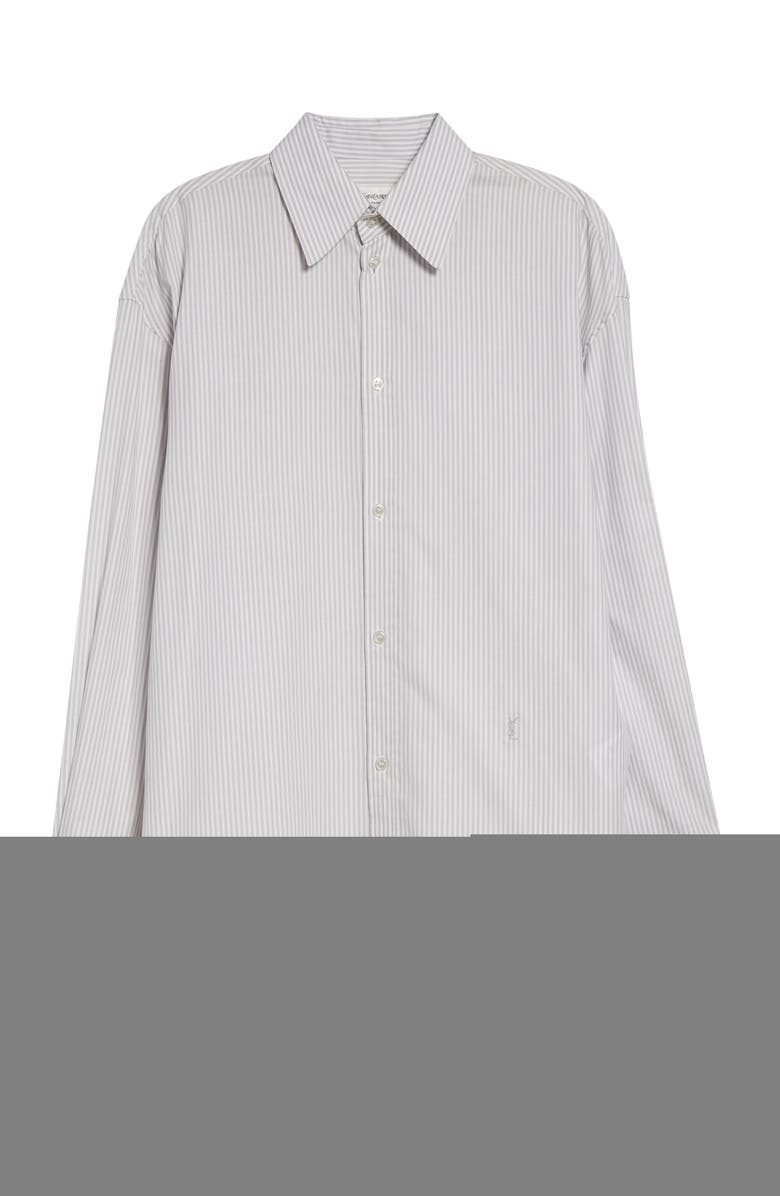 Saint Laurent Stripe Longline Cotton Button-Up Shirt, Main, color, Blanc Gris