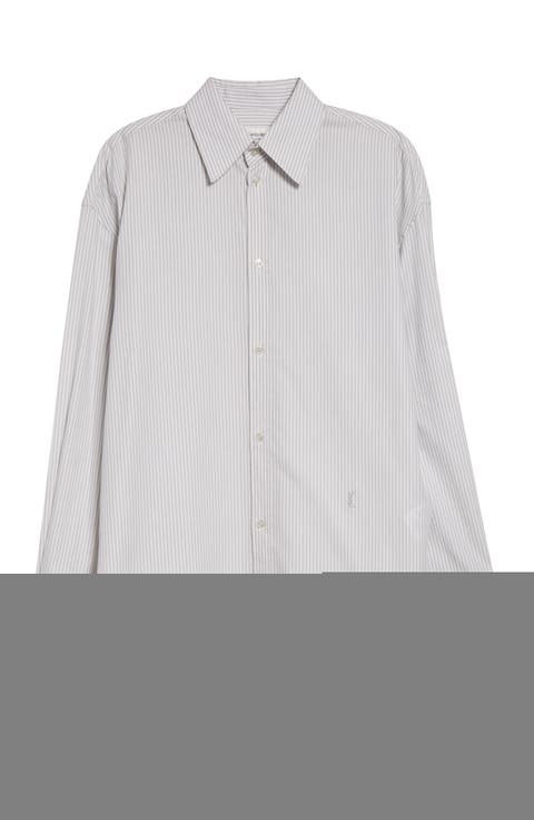 Stripe Longline Cotton Button-Up Shirt