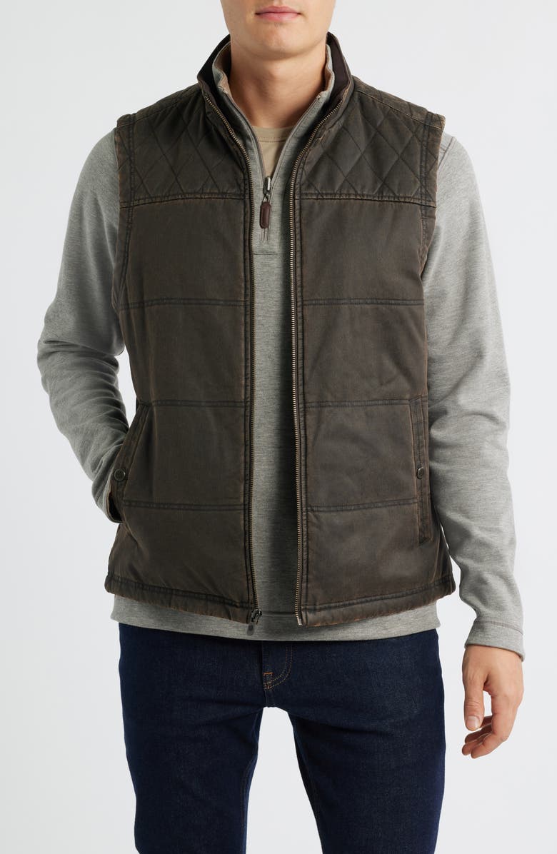 Johnston & Murphy Antique Cotton Quilted Vest, Main, color, Brown