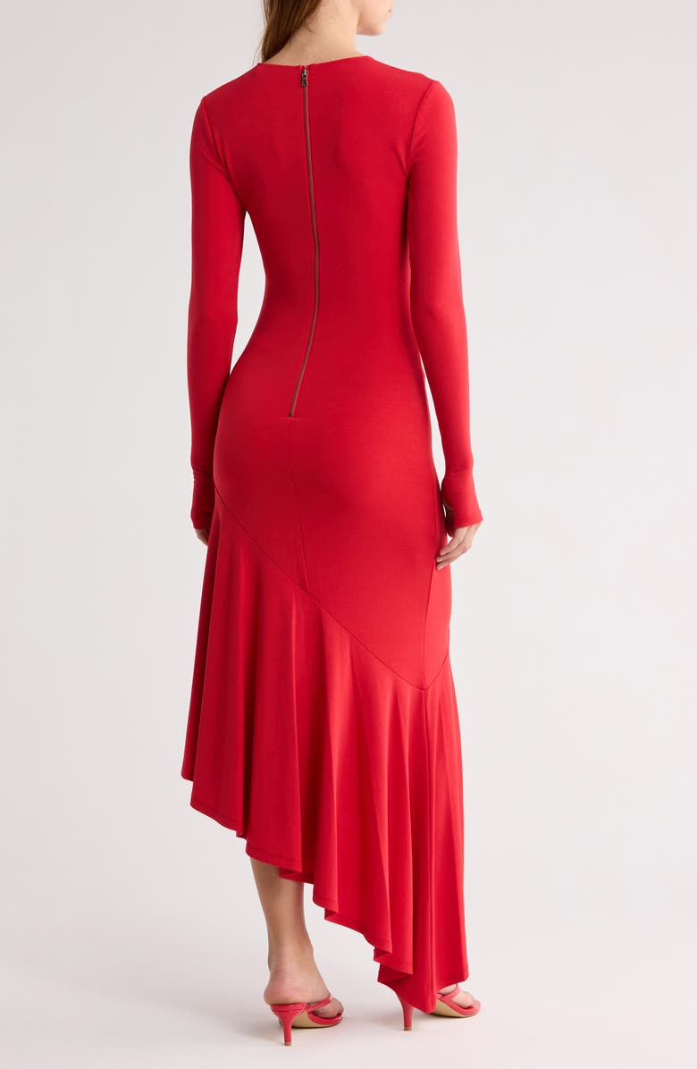 Alice + Olivia Elia Long Sleeve Asymmetric Flounce Hem Dress, Alternate, color, Bright Ruby