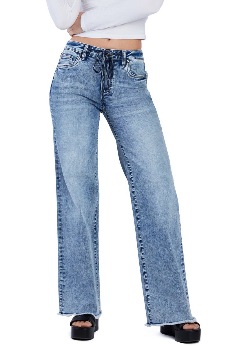 HINT OF BLU Drawstring Wide Leg Jeans, Main, color, Hippie Blue