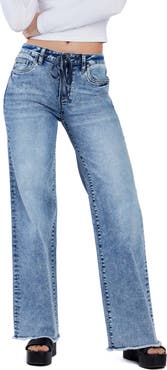 HINT OF BLU Drawstring Wide Leg Jeans