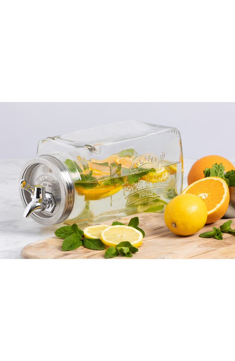 Kilner Glass Beverage Fridge Dispenser, 102oz Slim Drink Jar with Tap, Alternate, color, Clear