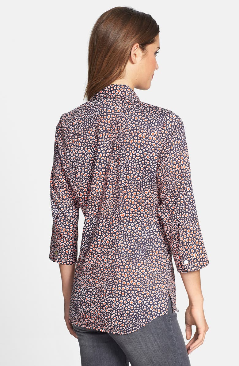 Foxcroft Three Quarter Sleeve Print Shirt, Alternate, color, 