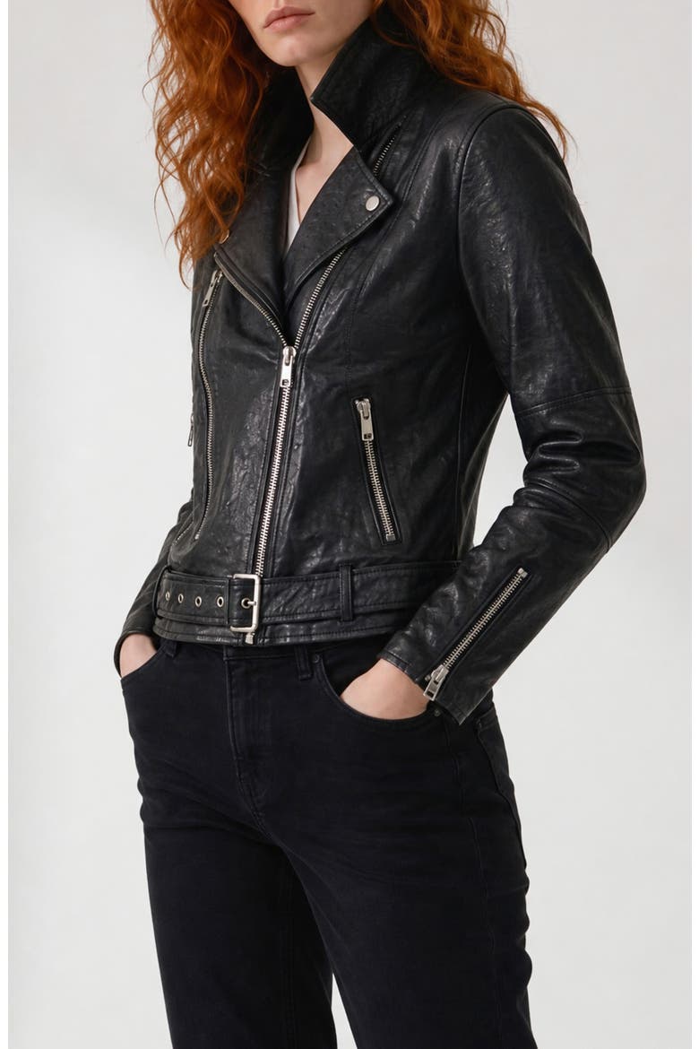 Fianna Ostrich Embossed Faux Leather Biker Jacket, Alternate, color, BLACK