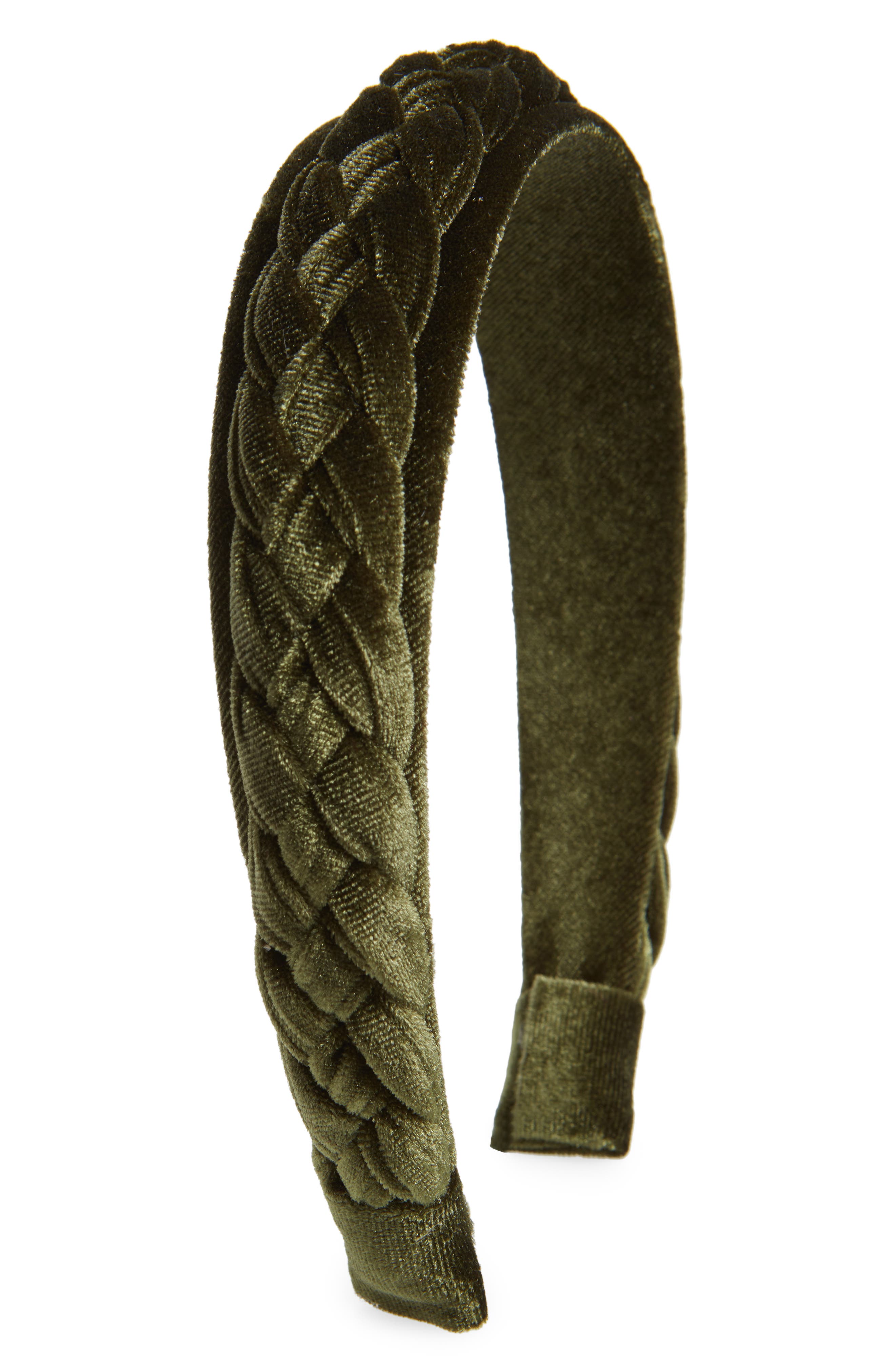 Tasha Braided Velvet Headband in Olive Green 