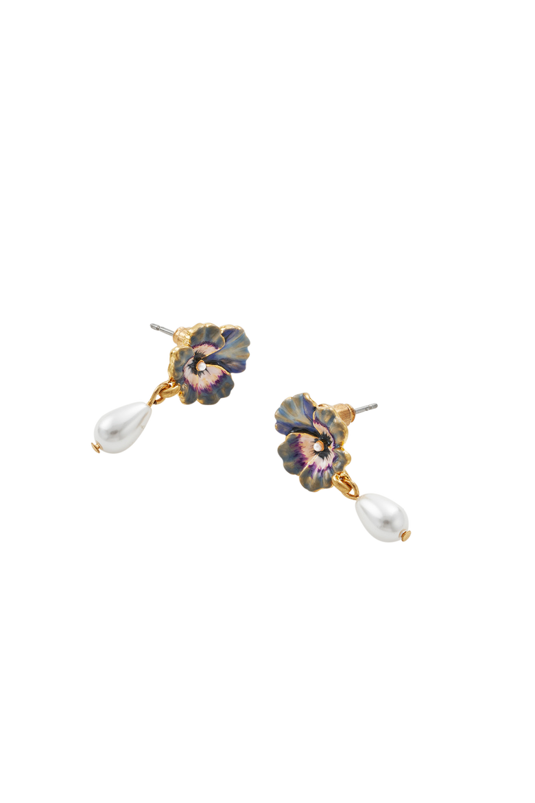 Pansy & Pearl Drop Stud Earrings, Alternate, color, Gold