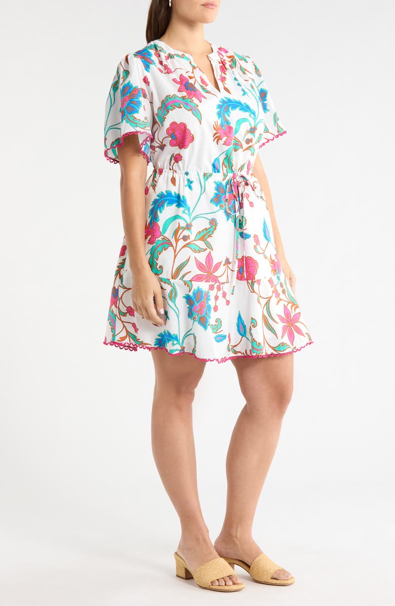 SUGARLIPS Izzie Floral Print Minidress, Alternate, color, White-Fuchsia