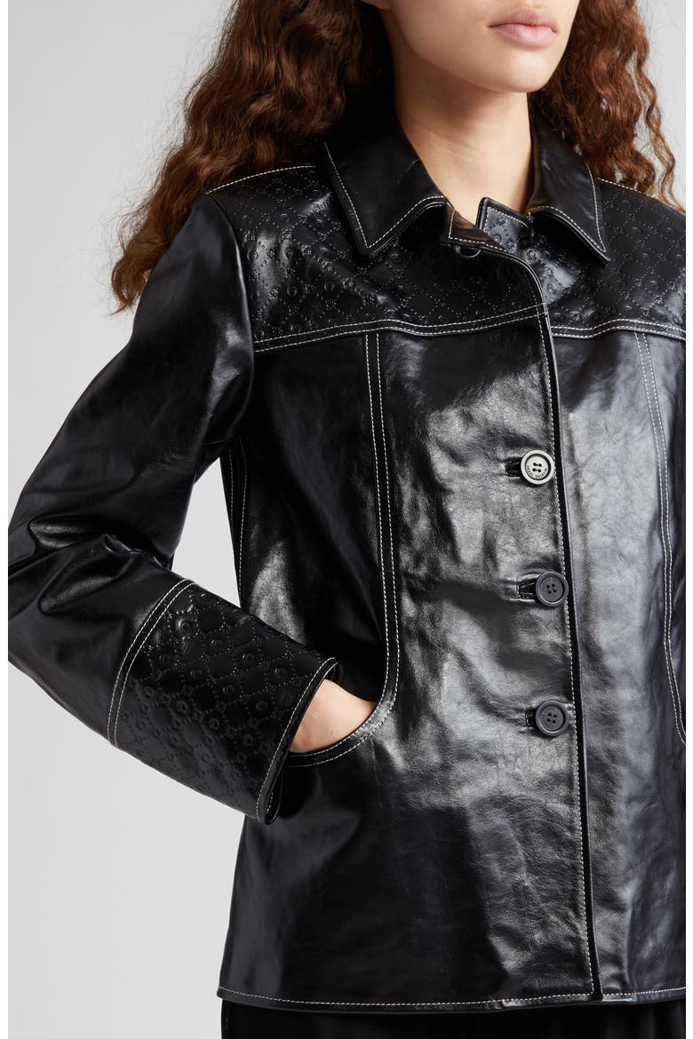 Moonogram Debossed Leather Jacket, Alternate, color, BLACK