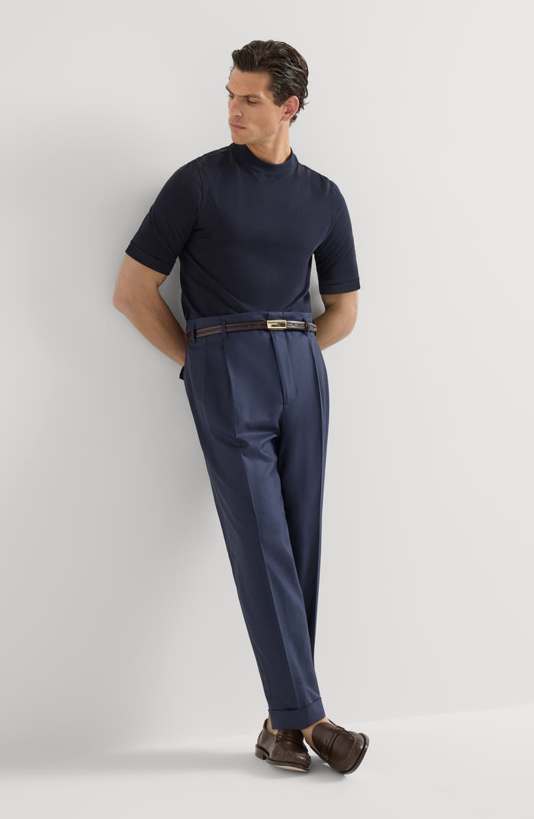 Brunello Cucinelli Double pleated trousers, Alternate, color, Navy Blue