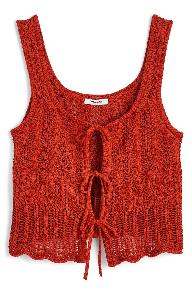 Madewell Pointelle Stitch Tie Front Sweater Tank, Main, color, Rustic Flame