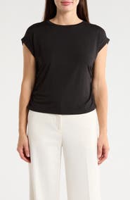 T Tahari Cuffed Short Sleeve Ruched T-Shirt