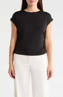 T Tahari Cuffed Short Sleeve Ruched T-Shirt