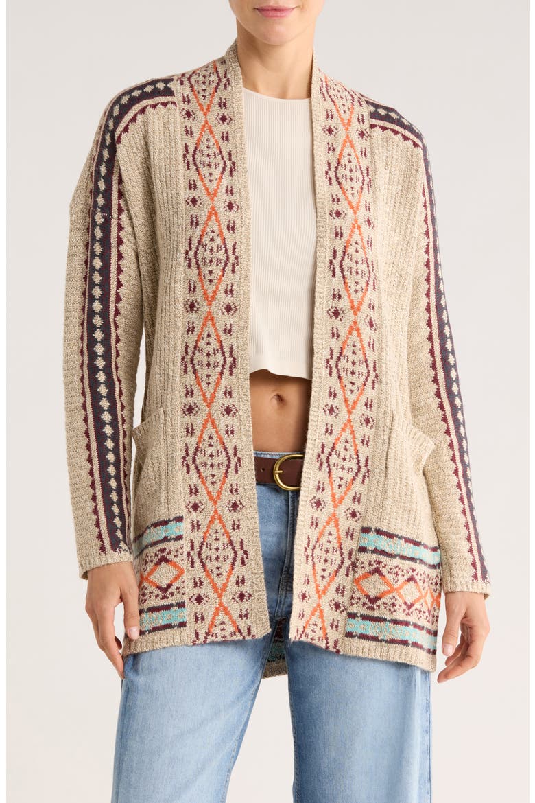 Geometric Border Pocket Cardigan, Main, color, NATURAL