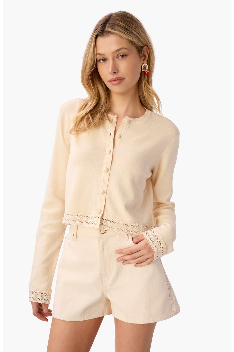 Nicola Crochet Inset Cardigan, Alternate, color, BONE