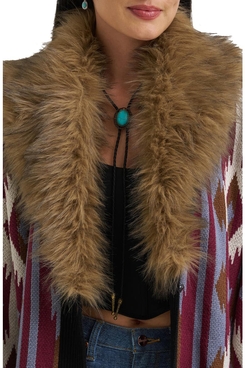 Faux Fur Collar Cardigan, Alternate, color, EXPLODED SOUTHWEST PRINT