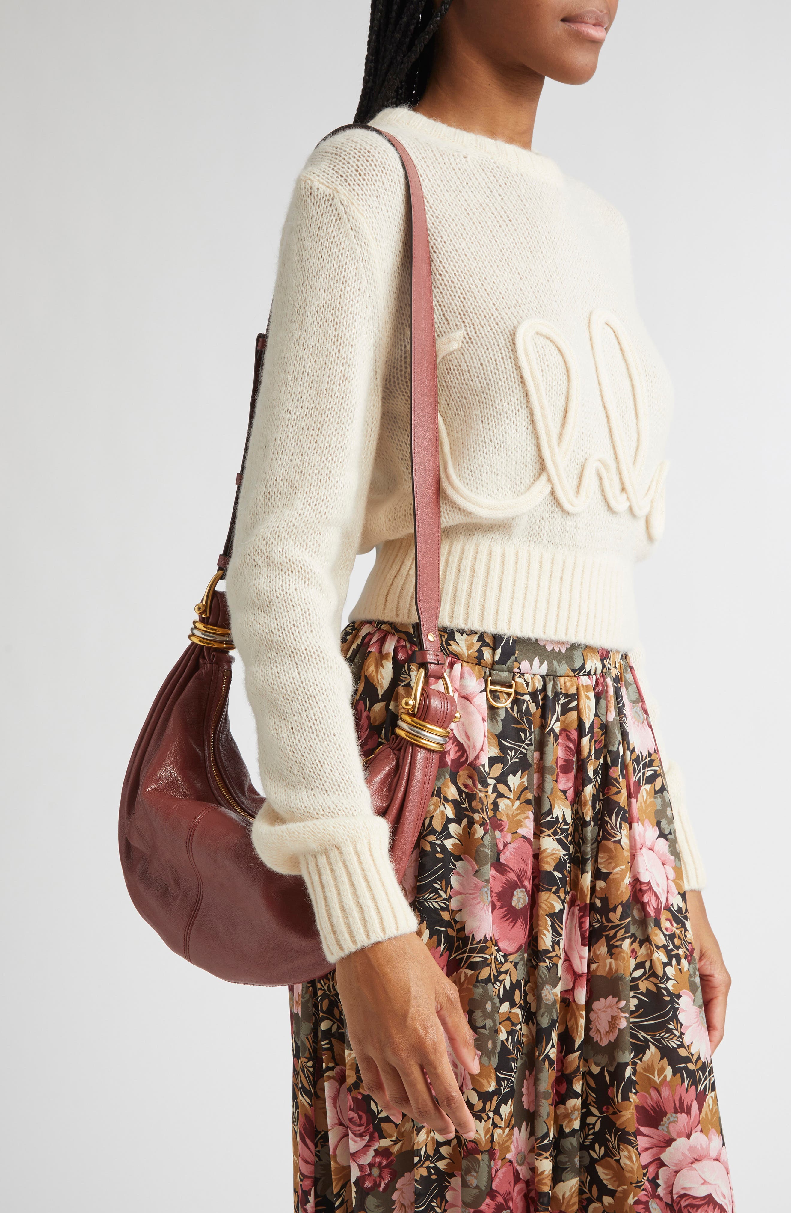 Chloé Bracelet Leather Hobo Bag, Alternate, color, Brunet Pink