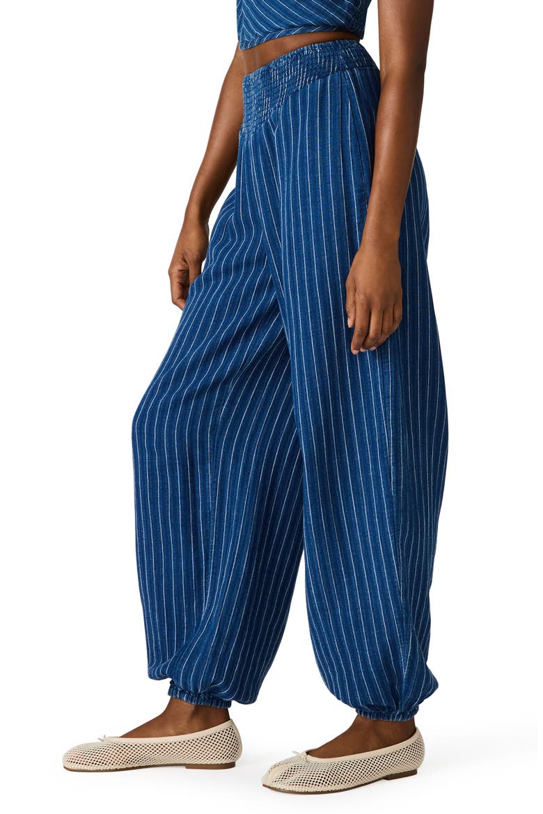 Tillie Stripe Cotton & Linen Balloon Pants, Alternate, color, MIXED INDIGO