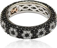 SUZY LEVIAN Sterling Silver Black & White Cubic Zirconia Flower Eternity Band Ring