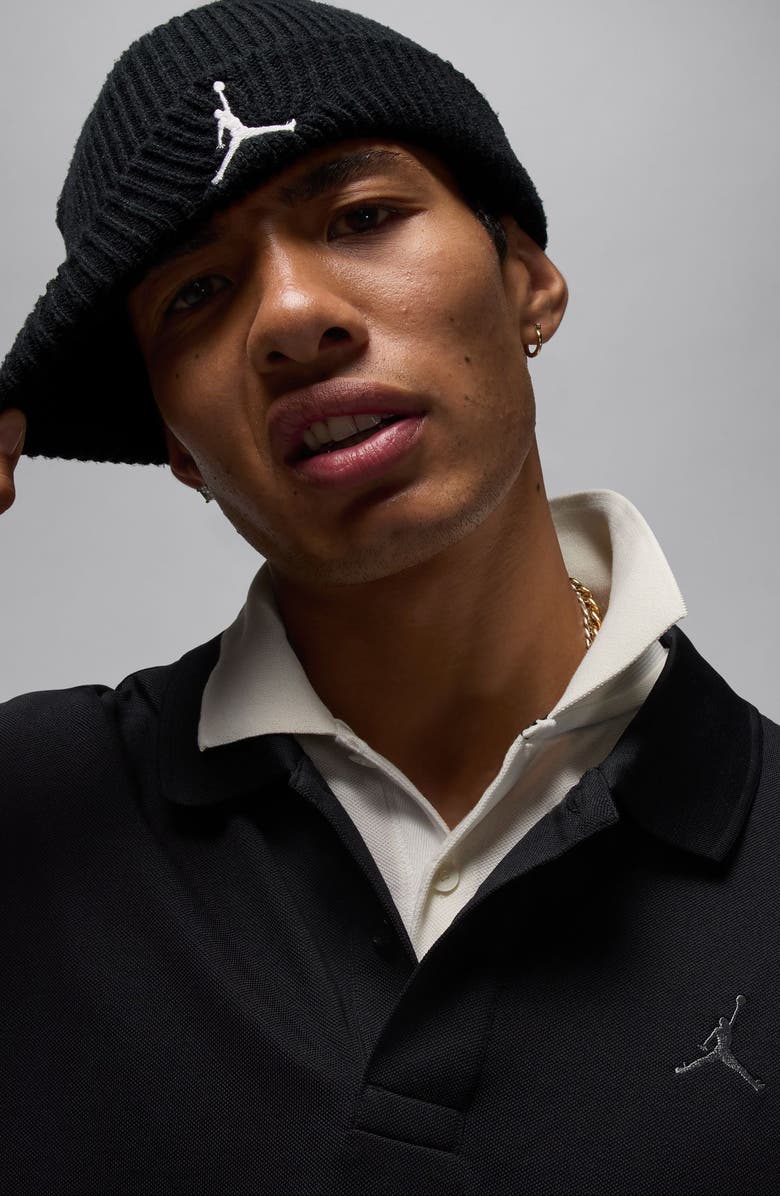 Jordan Brooklyn Loose Fitting Cotton Blend Piqué Polo, Alternate, color, Black/ Iron Grey