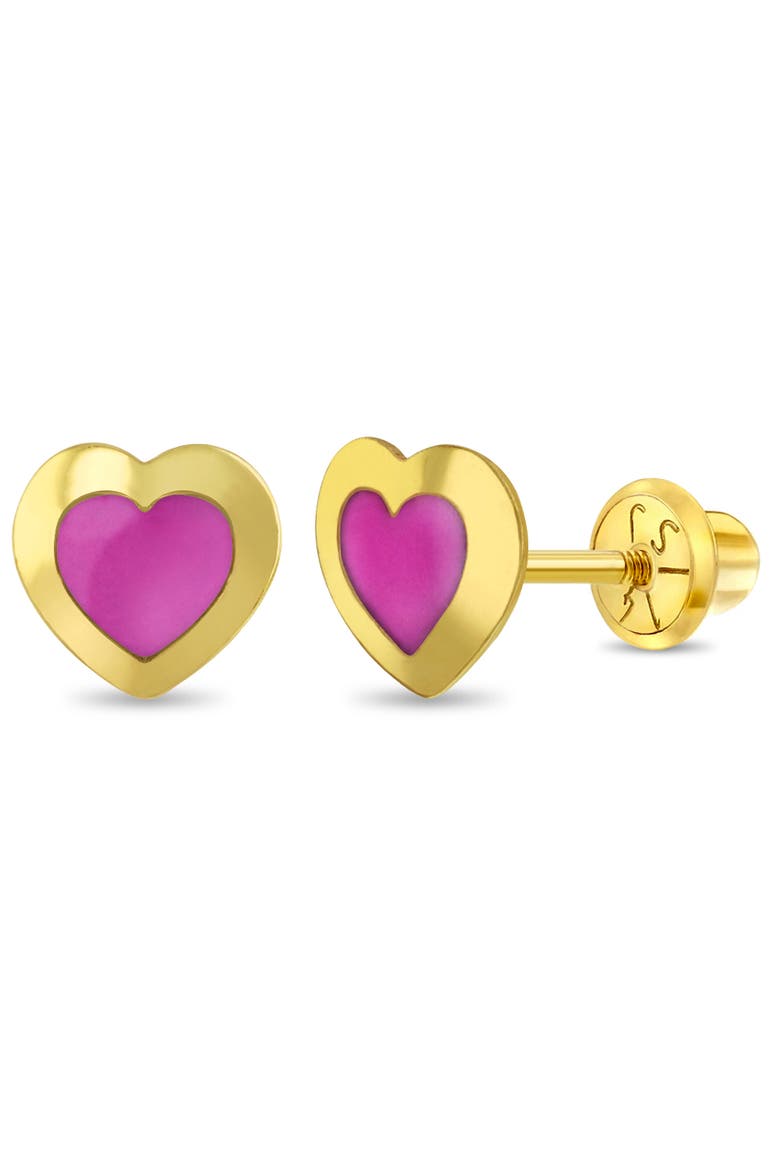 14k Enamel Heart Girl Earrings, Main, color, Pink