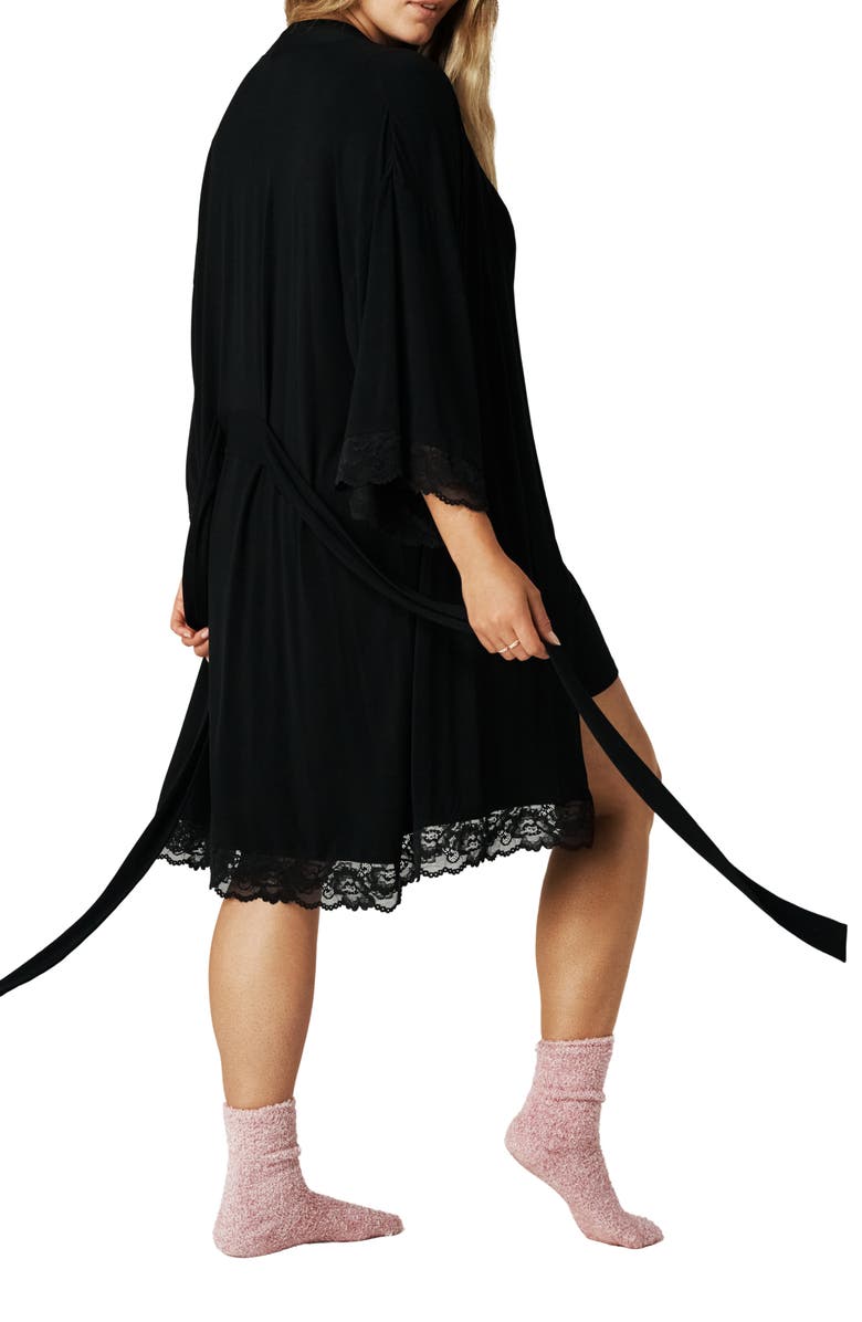 Posh Peanut Lace Robe, Alternate, color, Black