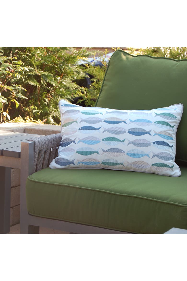 Fish Pattern Indoor/Outdoor Lumber Accent Throw Pillow, Alternate, color, Blue