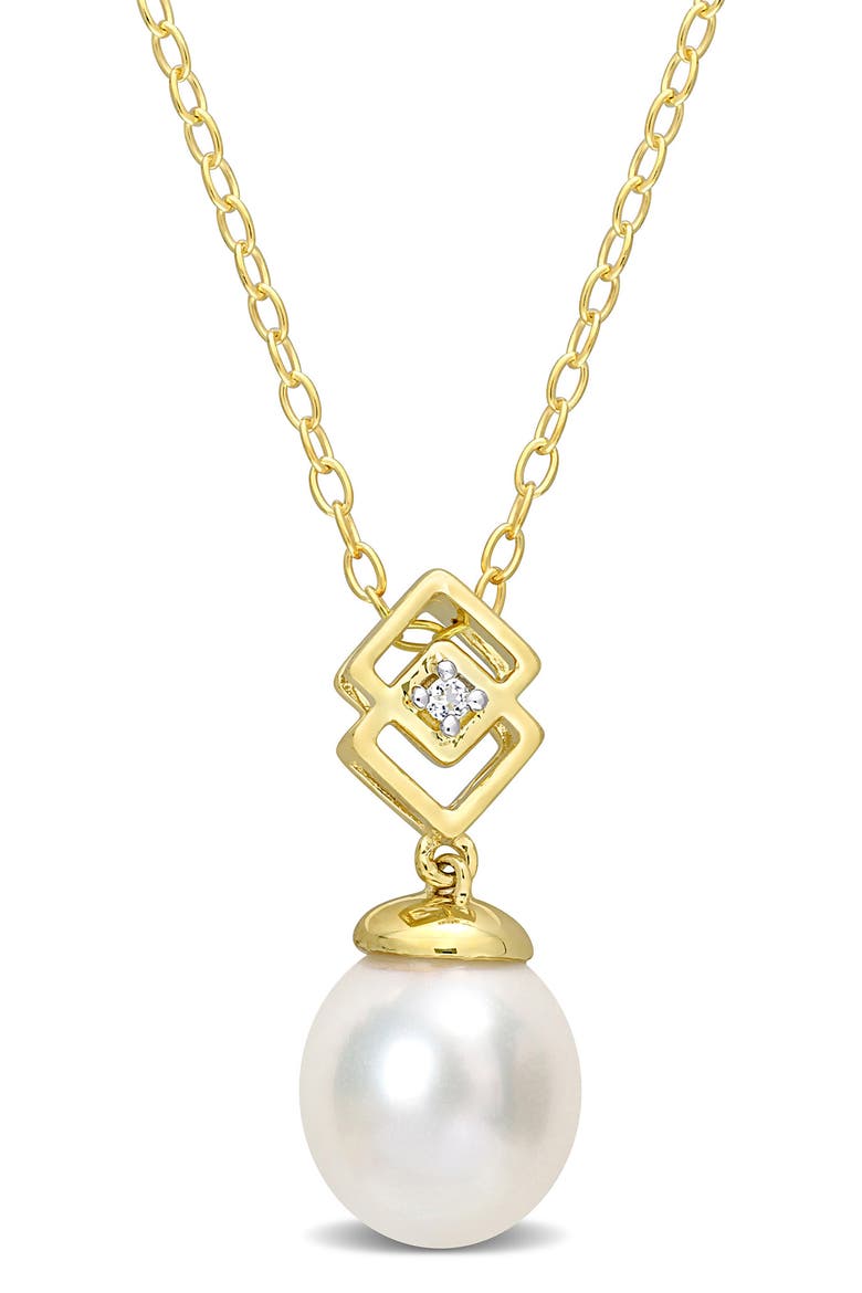 Goldtone Plate Sterling Silver 8-9mm South Sea Freshwater Pearl & White Topaz Pendant Necklace, Main, color, WHITE