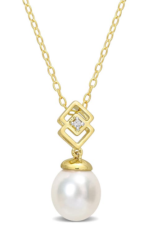 Goldtone Plate Sterling Silver 8-9mm South Sea Freshwater Pearl & White Topaz Pendant Necklace