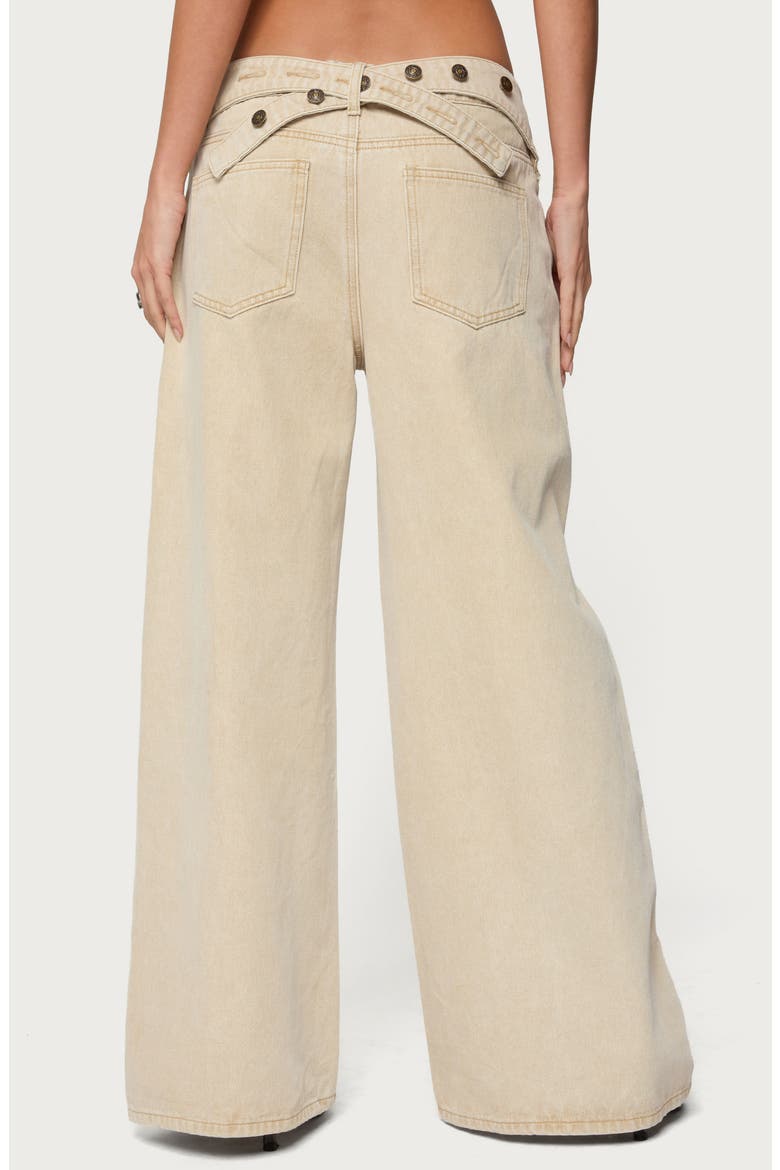 Button Strap Low Rise Baggy Wide Leg Jeans, Alternate, color, BEIGE