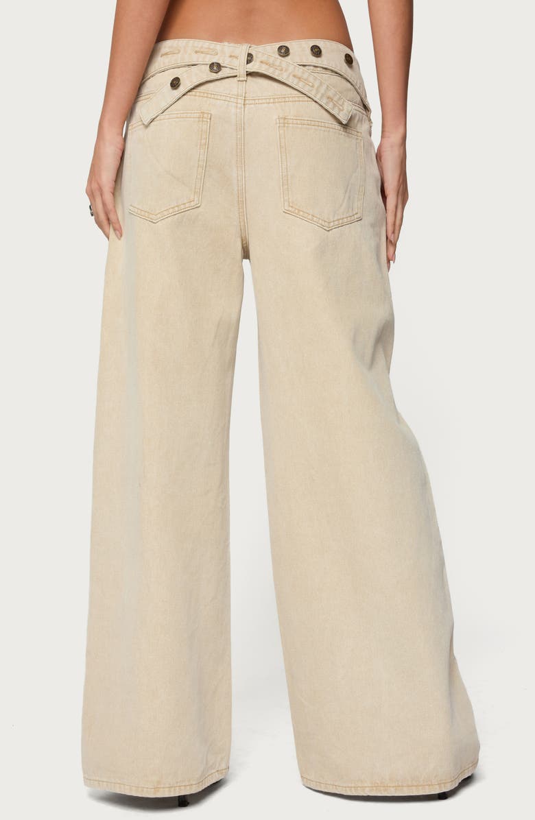 EDIKTED Button Strap Low Rise Baggy Wide Leg Jeans, Alternate, color, Beige