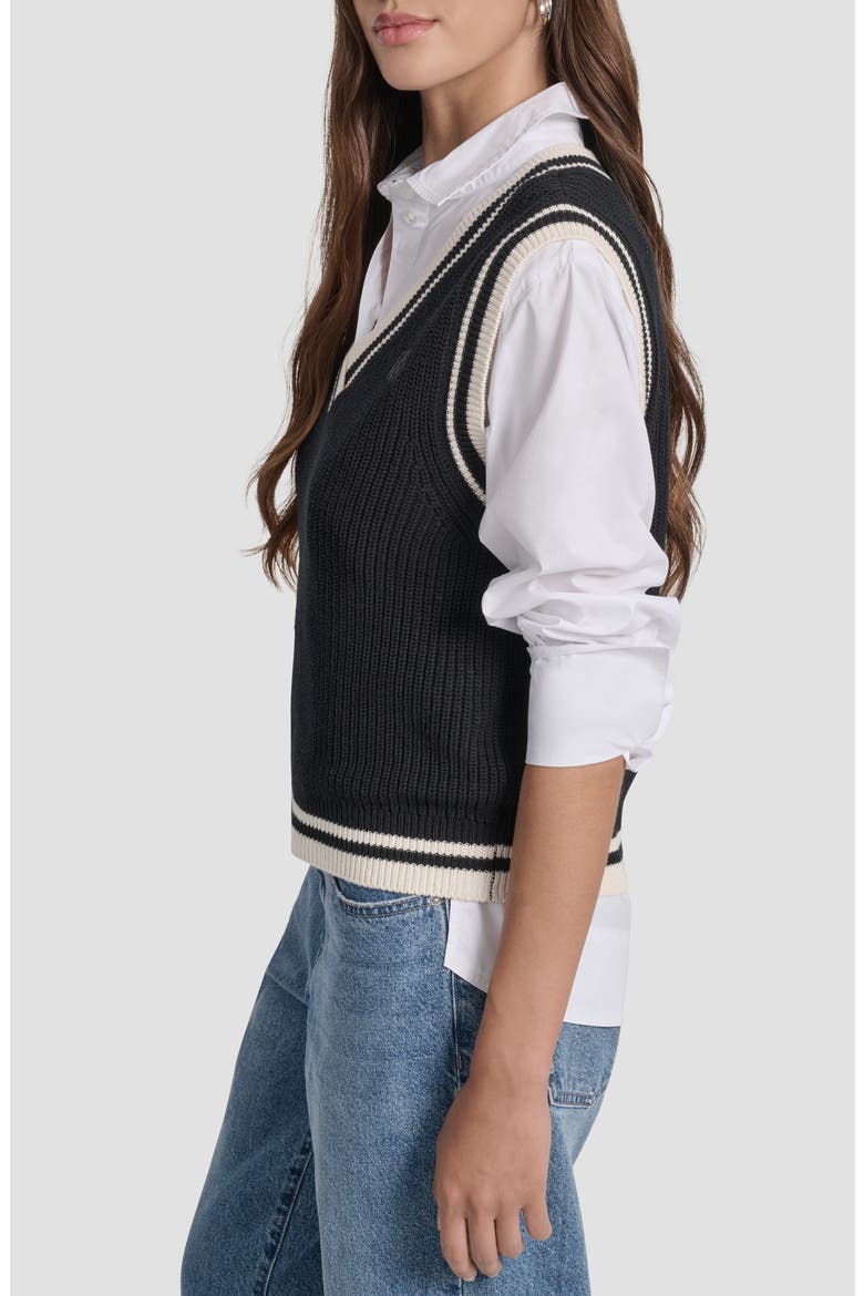 V-Neck Tipped Sweater Vest, Alternate, color, BLK/ EGGNOG