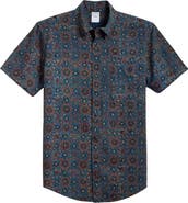 Brooks Brothers Medallion Print Short Sleeve Cotton Button-Down Shirt