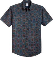 Brooks Brothers Medallion Print Short Sleeve Cotton Button-Down Shirt