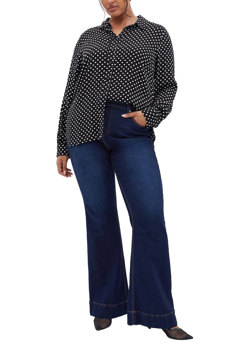 City Chic Hesper Polka Dot Button-Up Shirt, Alternate, color, 